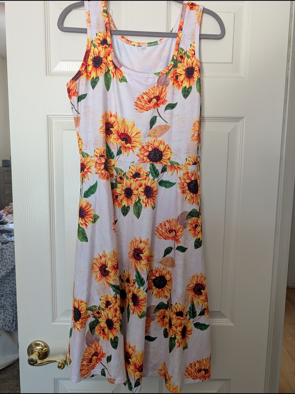 Sunflower Print White Tank Midi Dress - Bright Yellow Floral